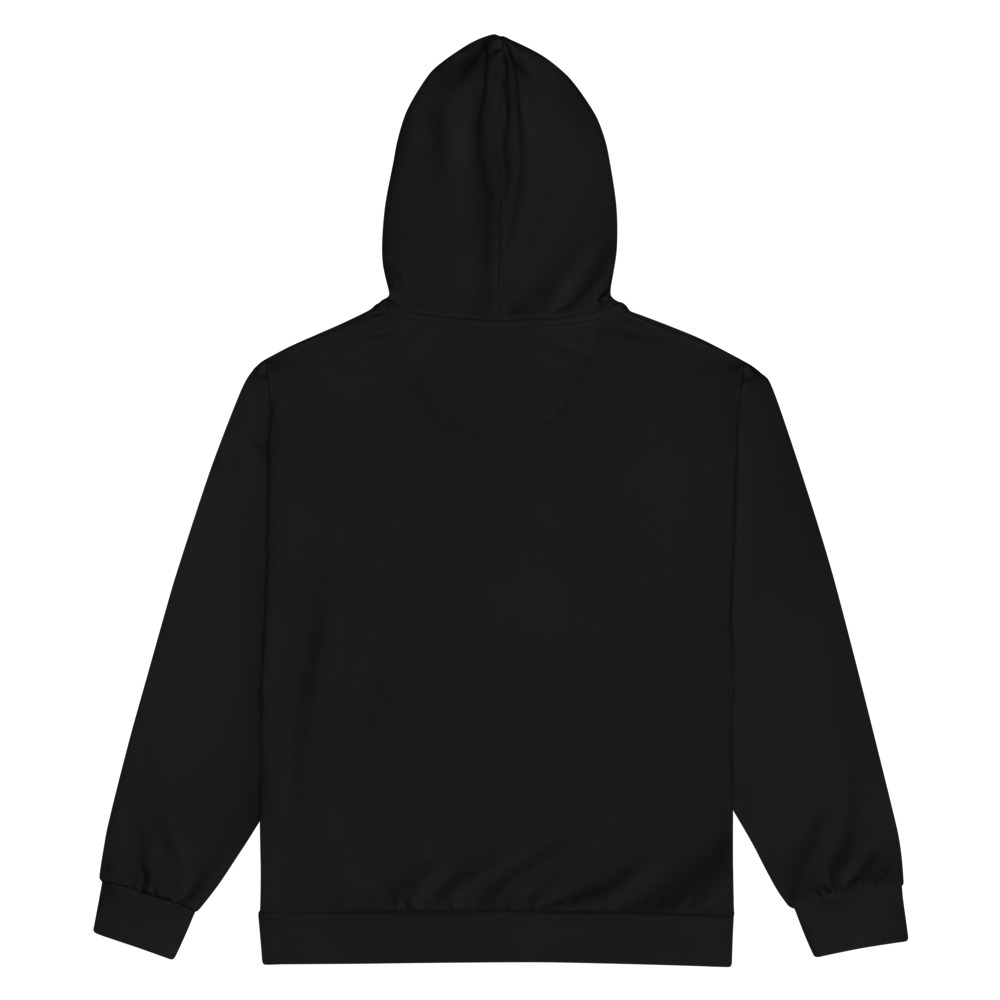 Arnwolf · Sudadera con capucha y cierre unisex reciclada con estampado completo — Negro