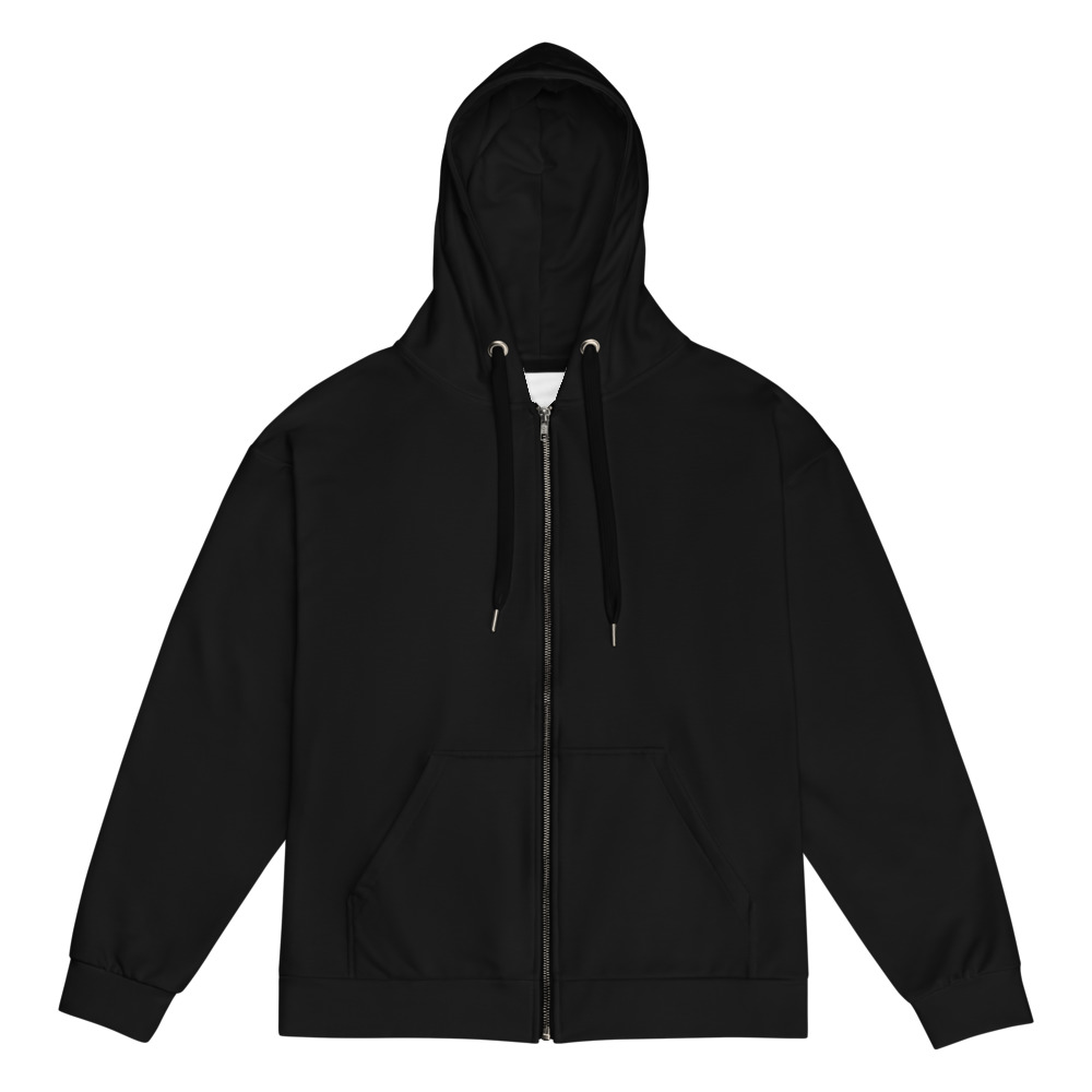 Arnwolf · Sudadera con capucha y cierre unisex reciclada con estampado completo — Negro