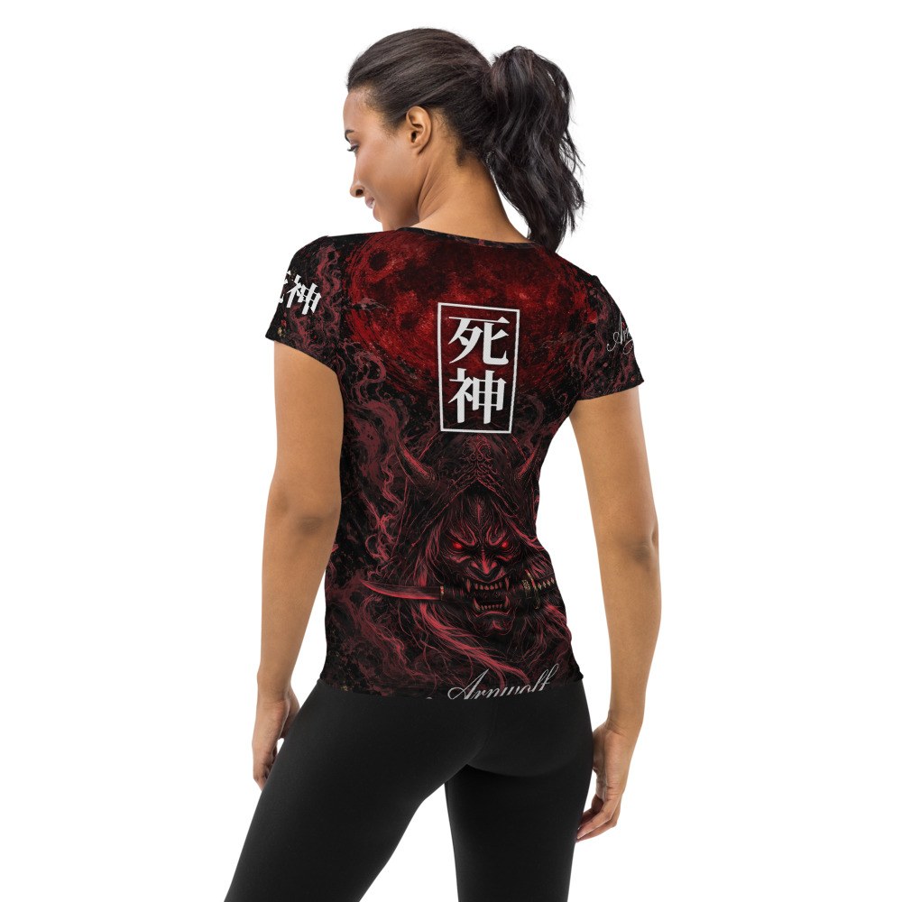 Playera deportiva Shinigami · Mujer — Carmesí / Negro